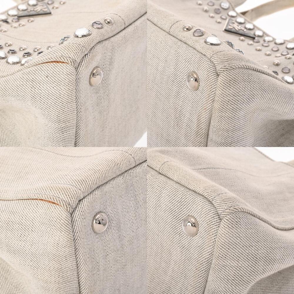 Prada Tote Bianco Rhinestones Denim White Canapa Handbag - Picture 8 of 11